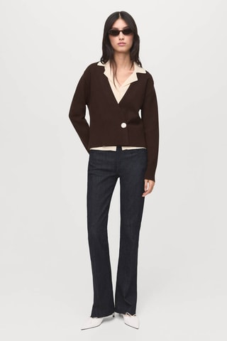 Cardigan croisé bouton bijou - Marron