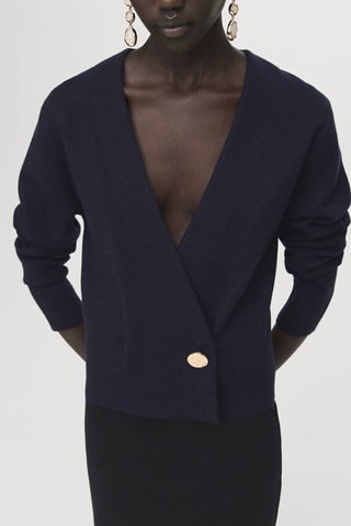 Cardigan croisé bouton bijou - Bleu marine
