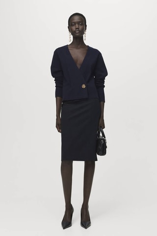 Cardigan croisé bouton bijou - Bleu marine