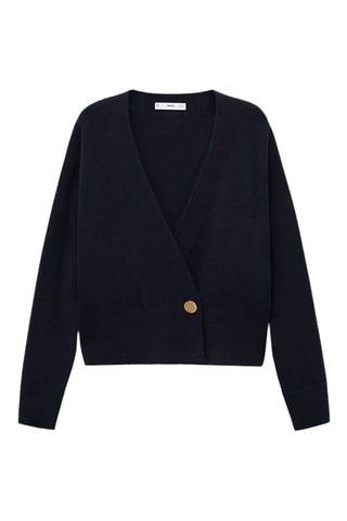 Cardigan croisé bouton bijou - Bleu marine