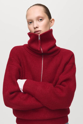 Pull col cheminée à zip - Rouge