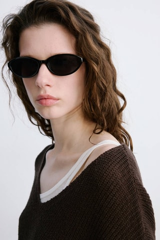 Pull-over maille ajourée col V - Marron