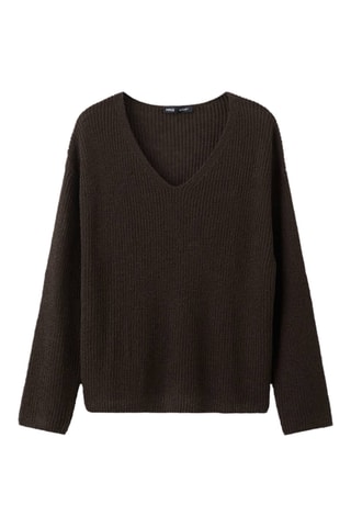 Pull-over maille ajourée col V - Marron