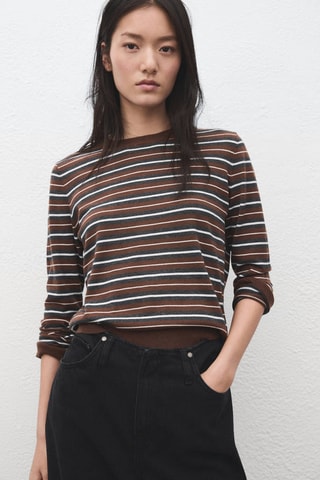 Pull-over en maille à rayures - Marron