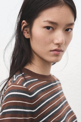 Pull-over en maille à rayures - Marron