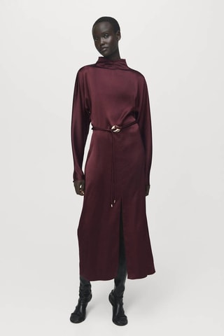 Robe satinée ceinture - Rouge