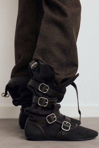 Bottes en daim à boucles - Gris foncé