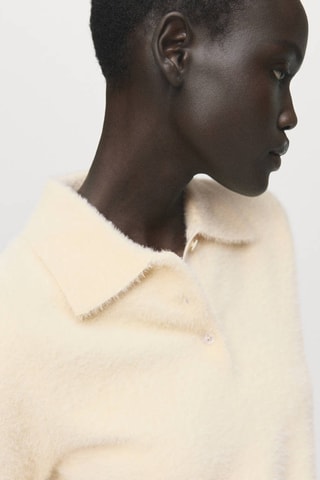 Pull effet fourrure à col polo - Écru