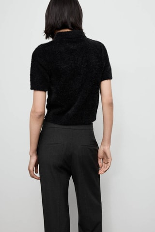 Pull effet fourrure à col polo - Noir