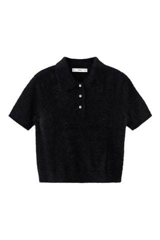 Pull effet fourrure à col polo - Noir