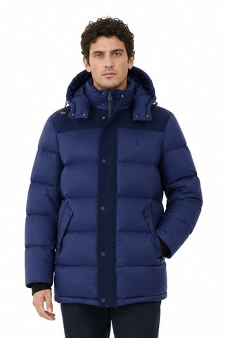 Gewatteerde jas met capuchon - Marineblauw