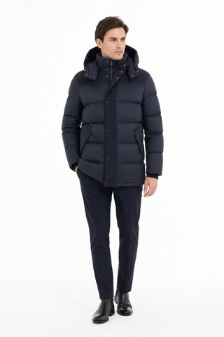 Gewatteerde jas met capuchon - Donkerblauw