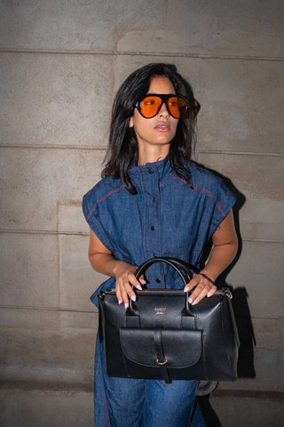 Sac à main en cuir Roux - Noir