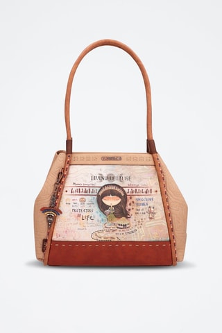 Sac porté épaule - Beige, marron et rouge