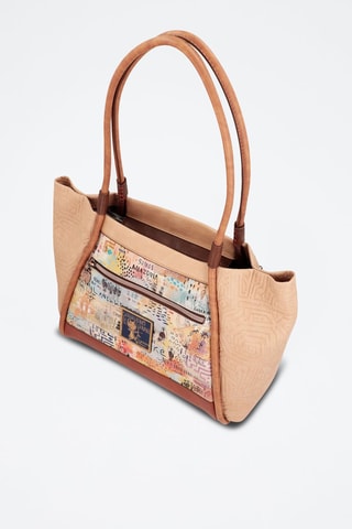 Sac porté épaule - Beige, marron et rouge