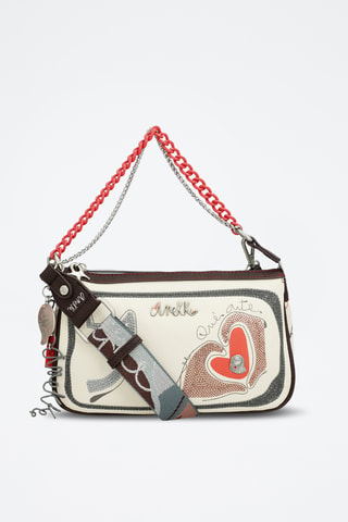 Sac bandoulière - Beige et rouge