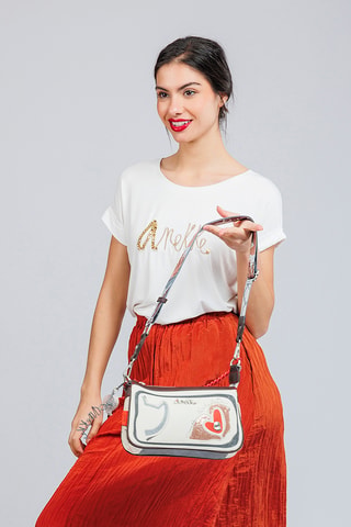 Sac bandoulière - Beige et rouge