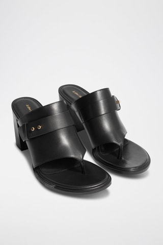 Sandali con tacco in pelle - Nero
