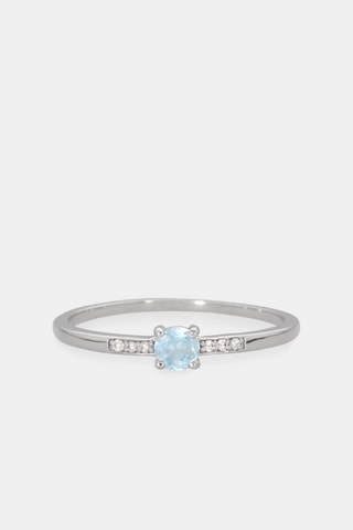 Bague - Or blanc 18 carats, diamants et aigue marine