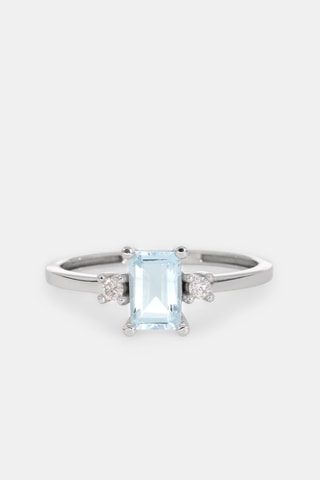 Bague - Or blanc 18 carats, aigue marine et diamants