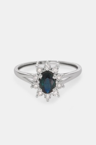 Bague - Or blanc 18 carats, saphir et diamants