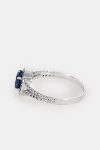 Bague - Or blanc 18 carats, saphir et diamants