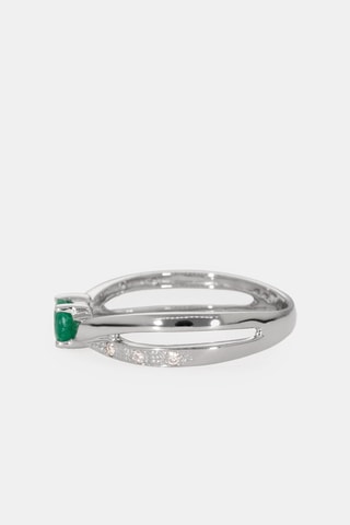 Bague - Or blanc 18 carats, émeraude et diamants