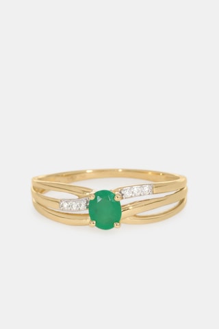 Bague - Or jaune 18 carats, émeraude et diamants