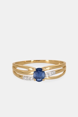 Bague - Or jaune 18 carats, saphir et diamants