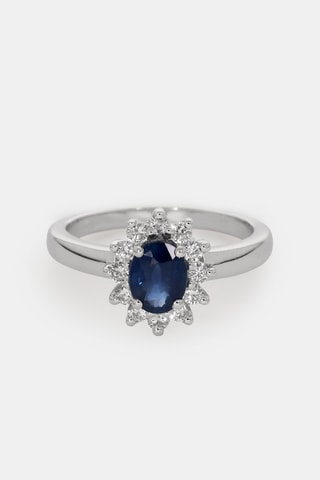 Bague - Or blanc 18 carats, saphir et diamants