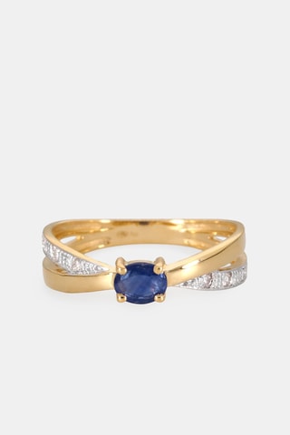 Bague - Or jaune 18 carats, saphir et diamants