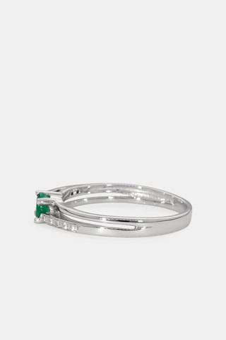 Bague - Or blanc 18 carats, émeraude et diamants
