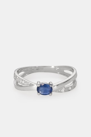Bague - Or blanc 18 carats, saphir et diamants