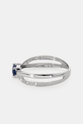 Bague - Or blanc 18 carats, saphir et diamants