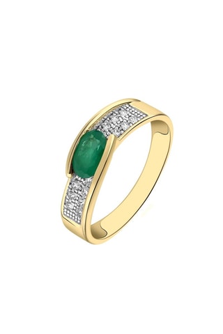 Bague - Or jaune, émeraude et diamants