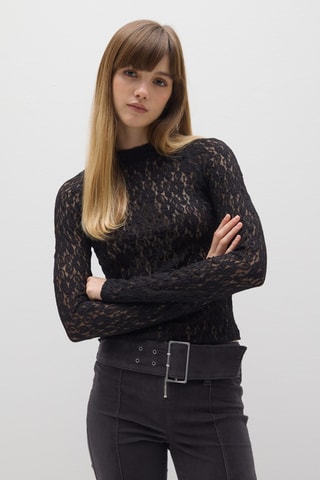 T-shirt em renda - Preto