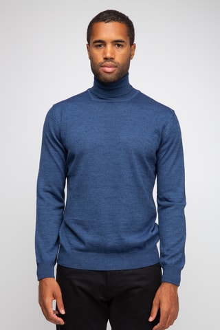 Pull 50% laine et 50% acrylique - Col roulé - Bleu