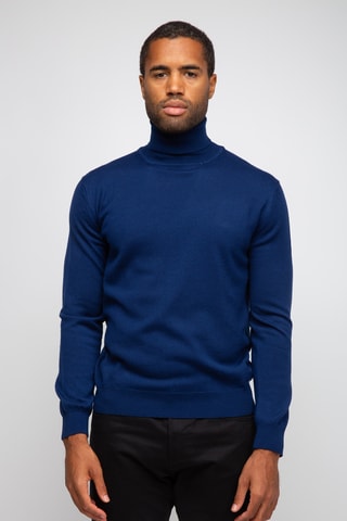 Pull 50% laine et 50% acrylique - Col roulé - Bleu marine