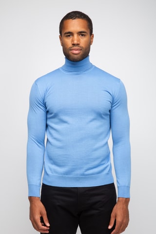 Pull  50% laine et 50% acrylique - Col roulé - Bleu
