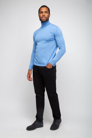 Pull  50% laine et 50% acrylique - Col roulé - Bleu
