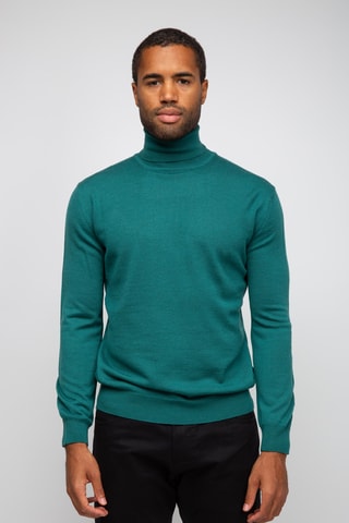 Pull  50% laine et 50% acrylique - Col roulé - Bleu
