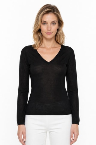 Camisola 100% caxemira ultrafino 2/60 - Gola em V - Preto