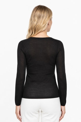 Camisola 100% caxemira ultrafino 2/60 - Gola em V - Preto