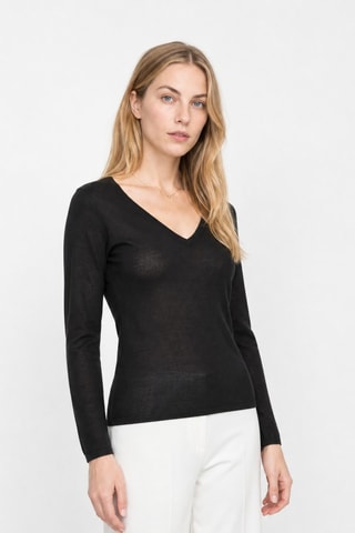 Camisola 100% caxemira ultrafino 2/60 - Gola em V - Preto
