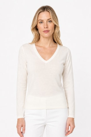 Camisola 100% caxemira ultrafino 2/60 - Gola em V - Branco