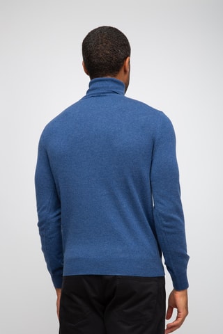 Pull 100% cachemire, 2 fils - Col roulé - Bleu