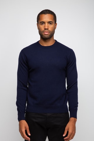 Pull 100% cachemire, 2 fils - Col rond - Bleu marine