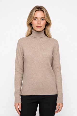 Camisola 100% caxemira, 2 fios - Gola subida. - Bege