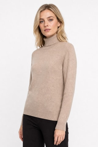 Camisola 100% caxemira, 2 fios - Gola subida. - Bege