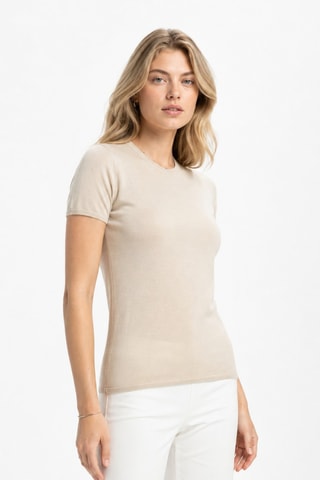 T-shirt 35% cachemire, 35% soie et 30% laine - Beige
